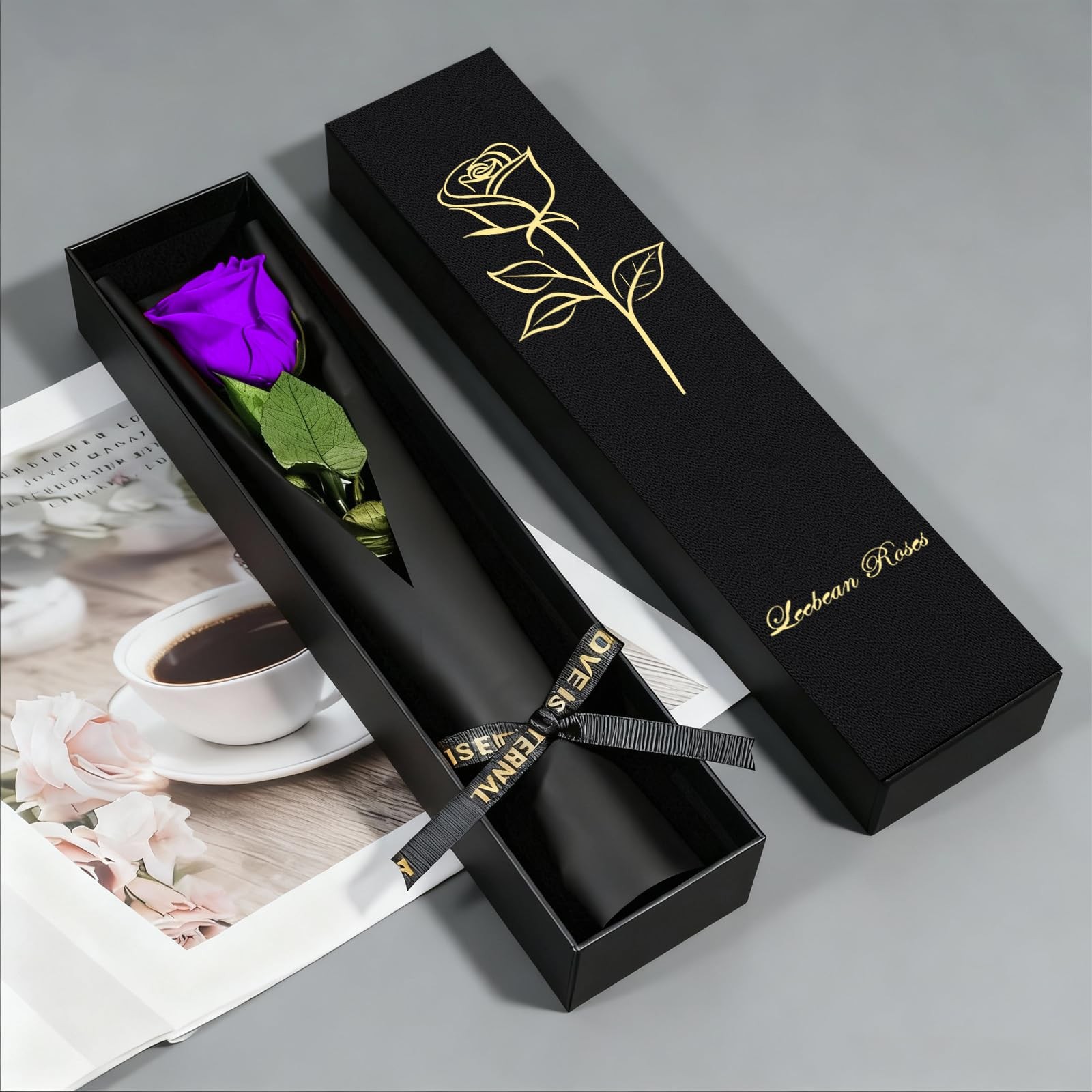 Purple Single Forever Roses Luxury Gift for /Men, Fresh Flowers Bouquet for G…