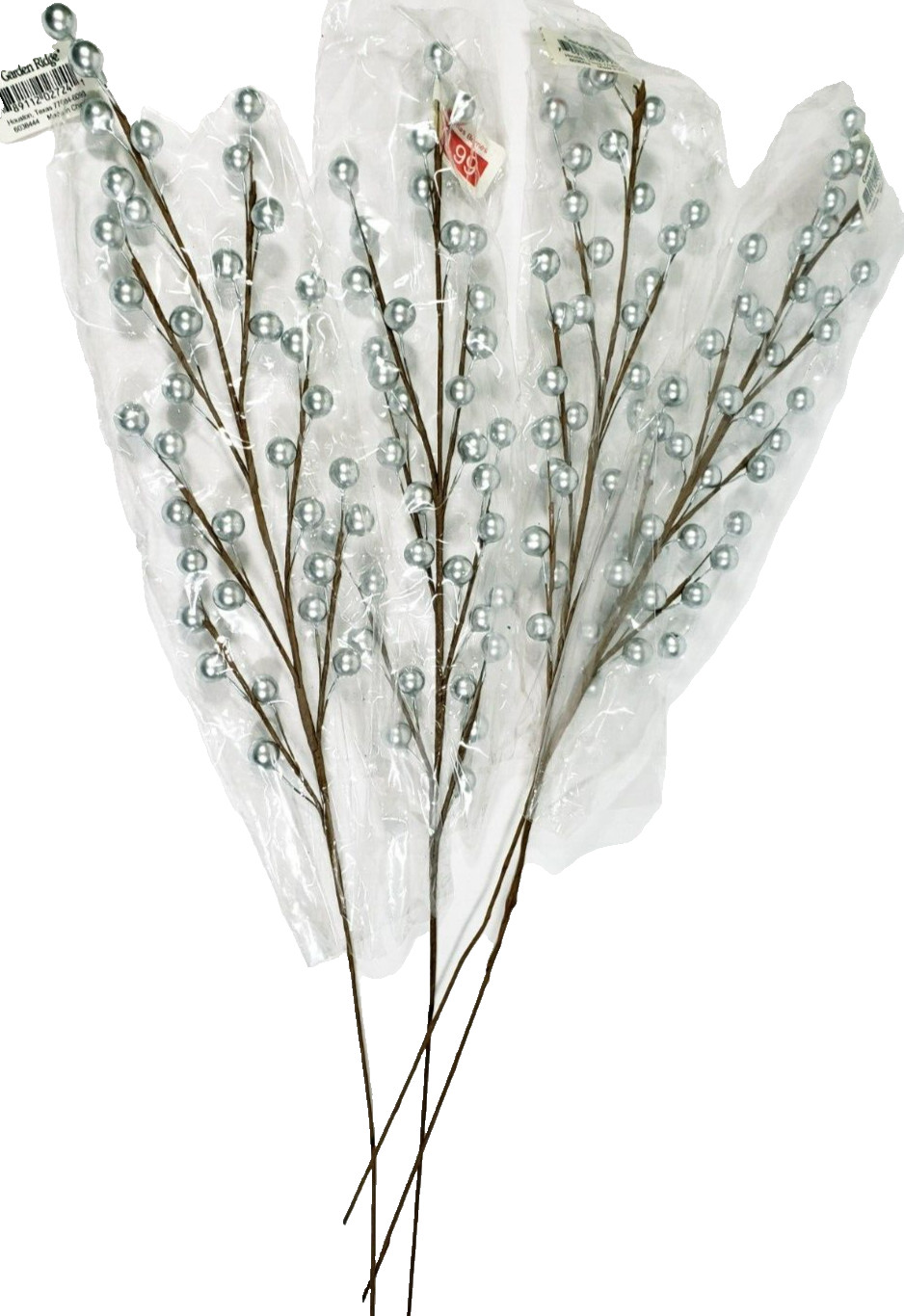 Matte Silver Berry Floral Picks 18.5″ Set of 4 Silver Holiday Picks NWT