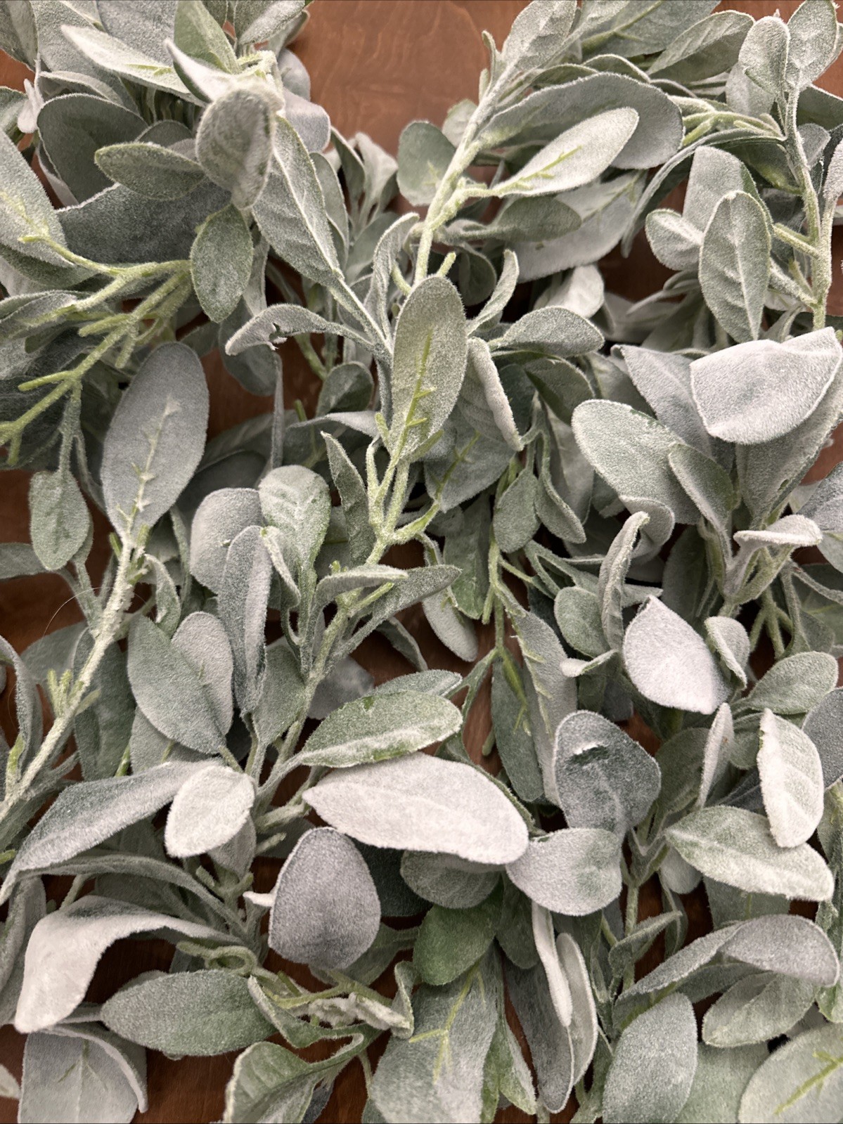2pc Faux Garland 6ft Artificial Gray Green Velvet Leaves Farmhouse Garden Decor