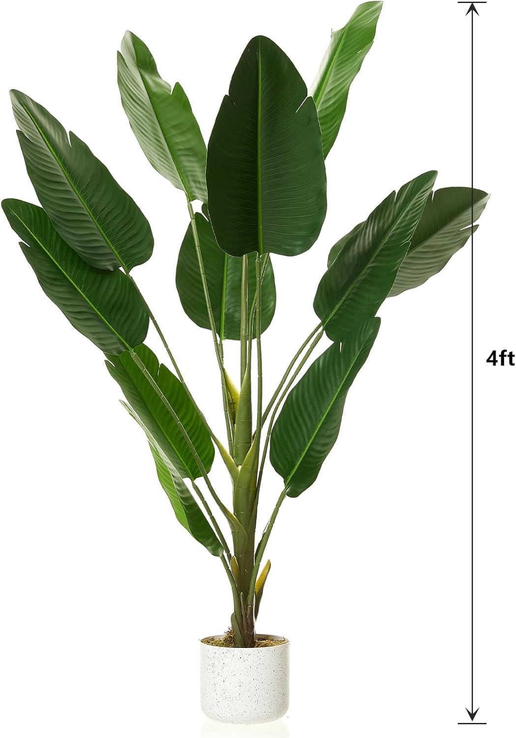 4FT Artificial Palm Tree with Large Fan-Shaped Leaves in White Pot for Indoor
