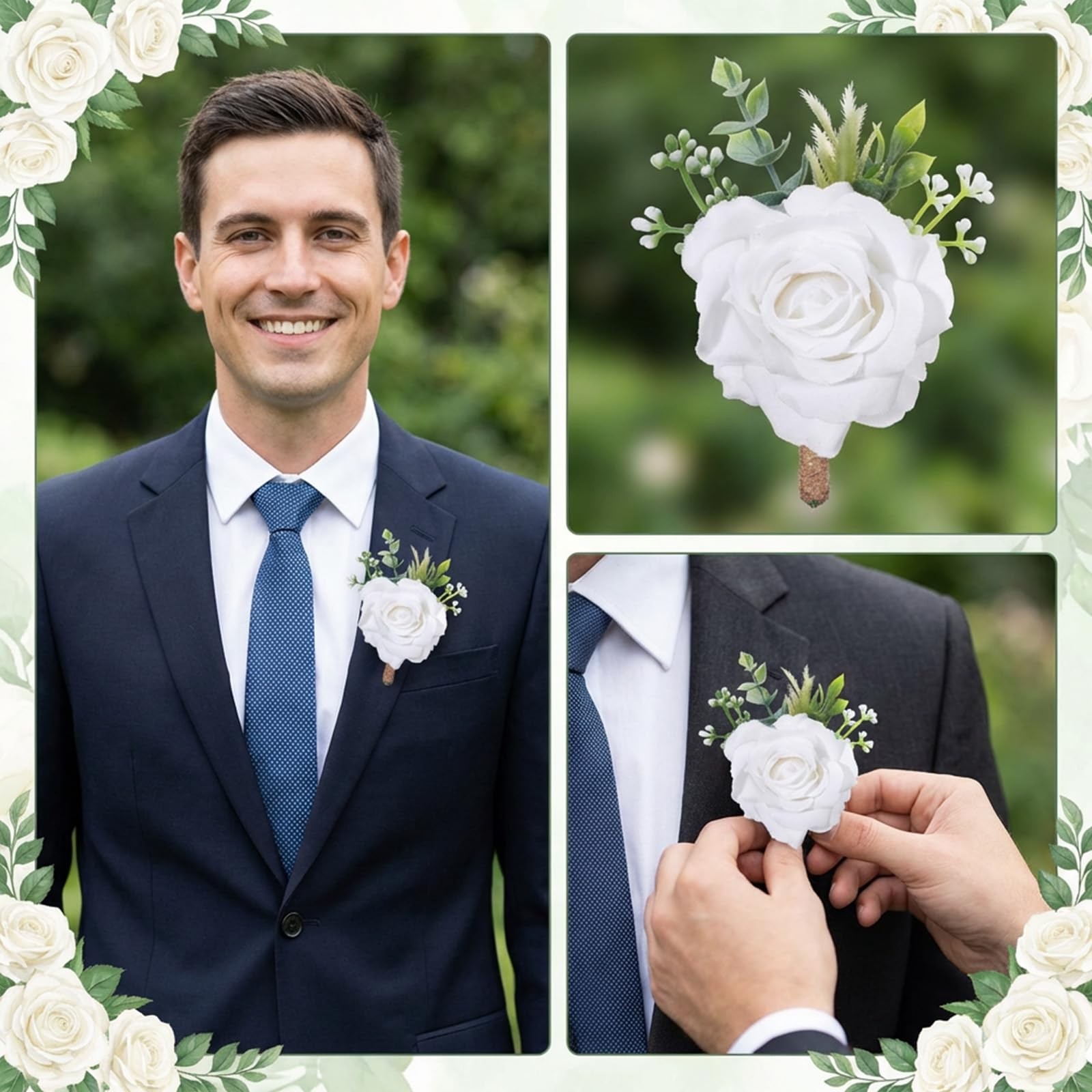 12 Pcs Corsage Wristlet and Boutonniere Set Artificial Rose Wedding Corsage W…