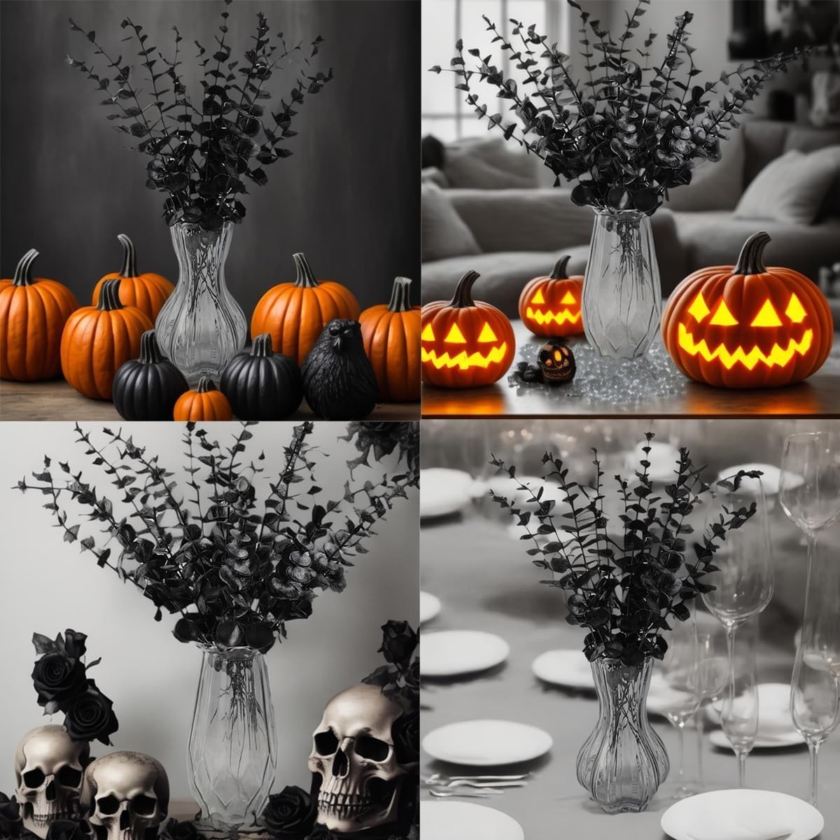 14 piezas de tallos de eucalipto negro de 38 cm (15 pulgadas), hojas artificiale