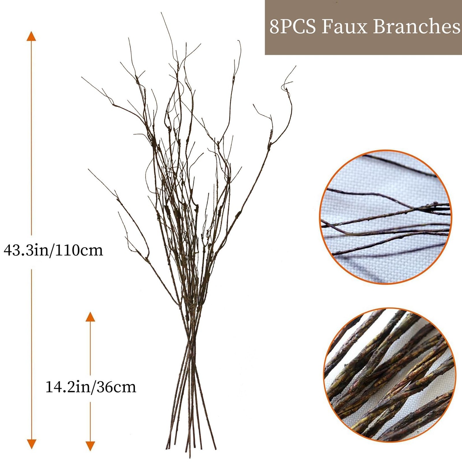 8PCS Artificial Curly Twigs Willow Branches Stems for Vase, 43.3inch Lifelike…
