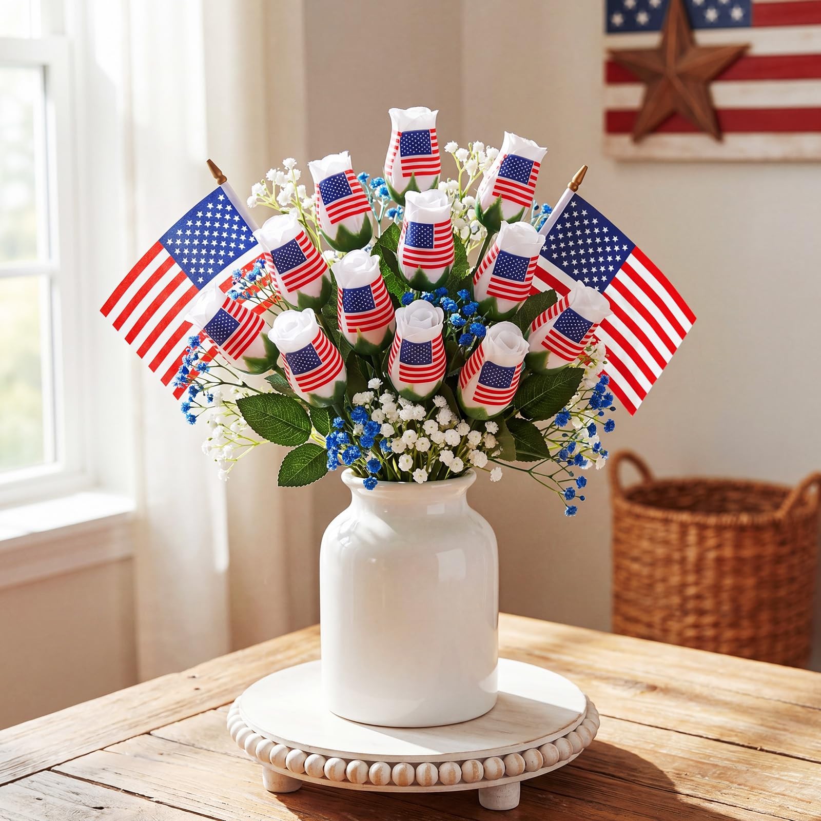 12 Pcs 4th of July Rose Flowers Patriotic Table Centerpieces Independence Day…