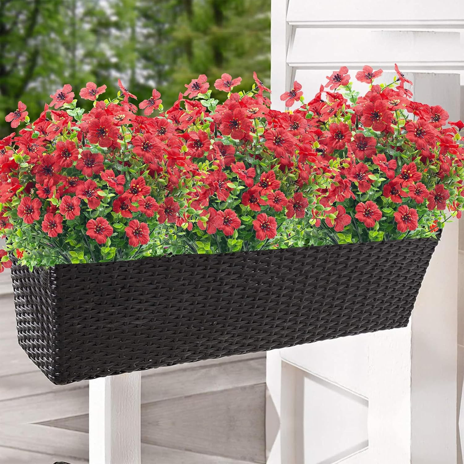 20 Bundles UV Resistant Red Fake Flowers for Indoor & Outdoor Decor
