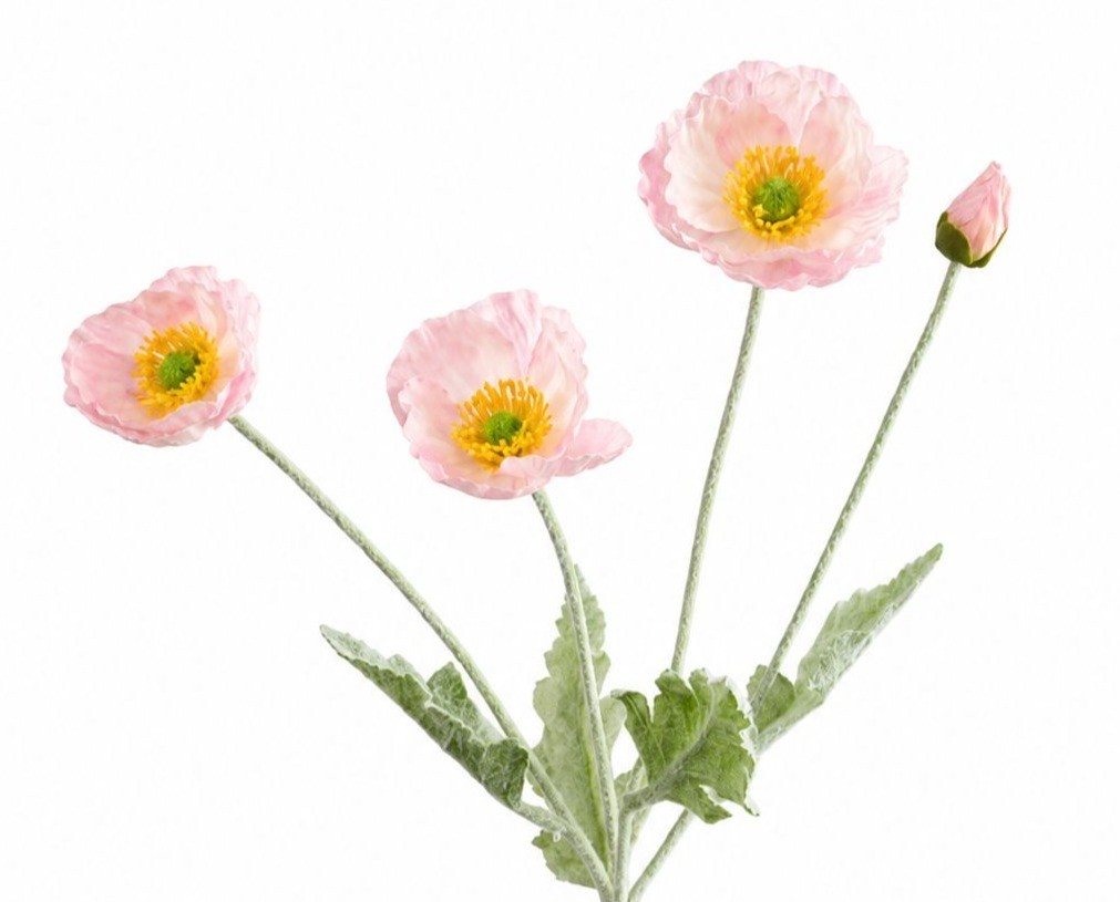 Pink Poppy Stem Faux Poppy Flowers Artificial Wildflower Spray Cottagecore Flora