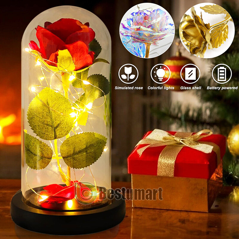 Eternal Forever Galaxy Rose Flower In Glass Dome LED Light Valentine’s Day Gift