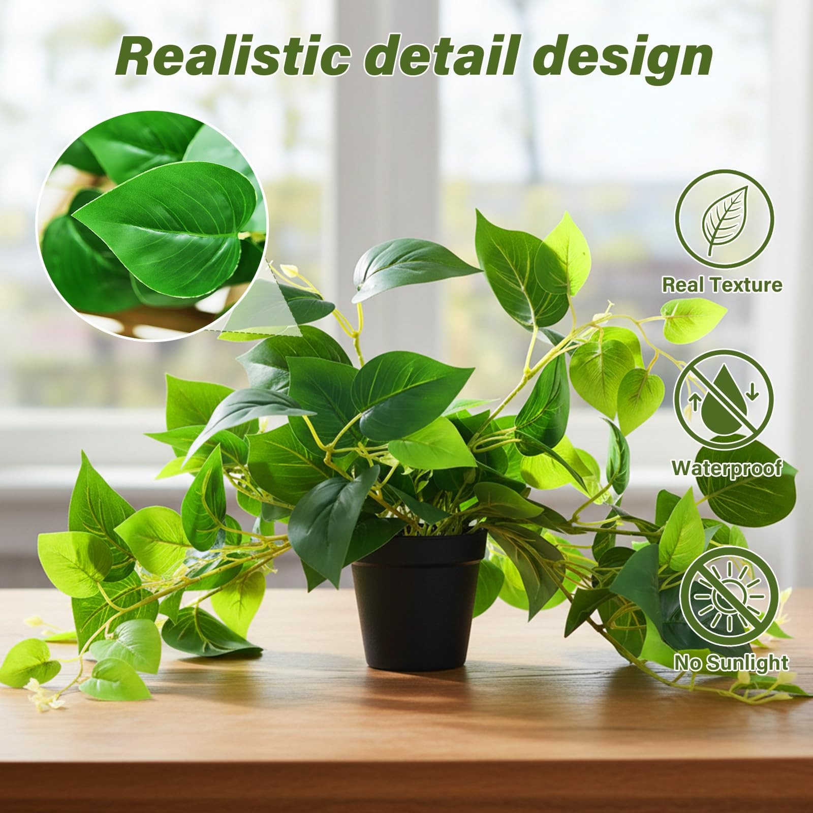 Best Tiita 2 Pack Fake Plants Artificial Scindapsus Aureus in Pots, Realistic