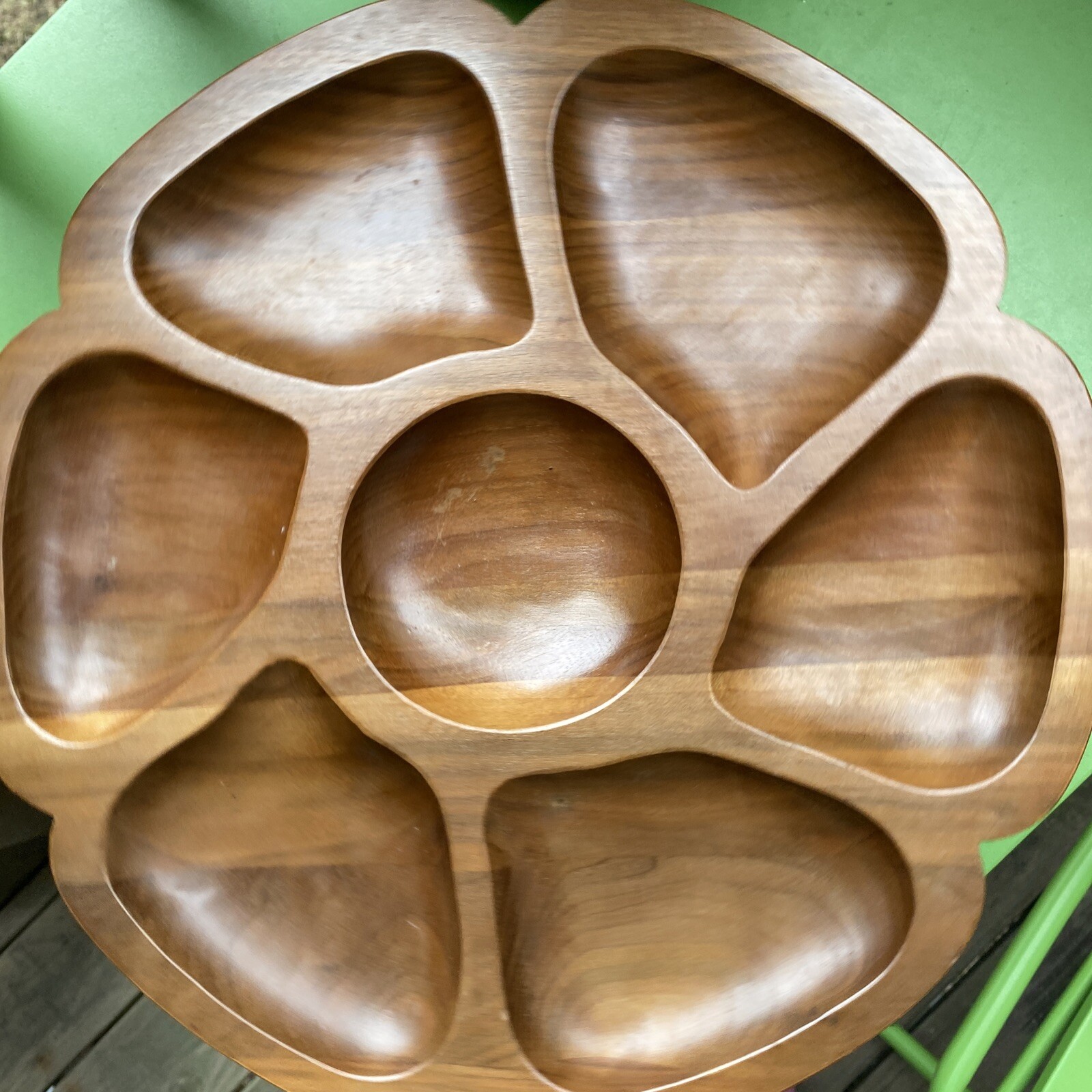 Vtg Wood Mcm Lazy Susan 13″ Turn Table Fame Walnut Retro Kitsch Boho Spinning