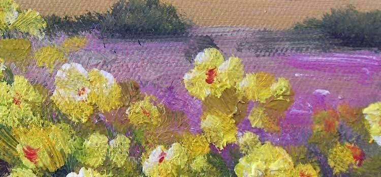 Desert Flowers Spring Landscape Sunny Day 24X36 Oil On Canvas Painting STRETCHED