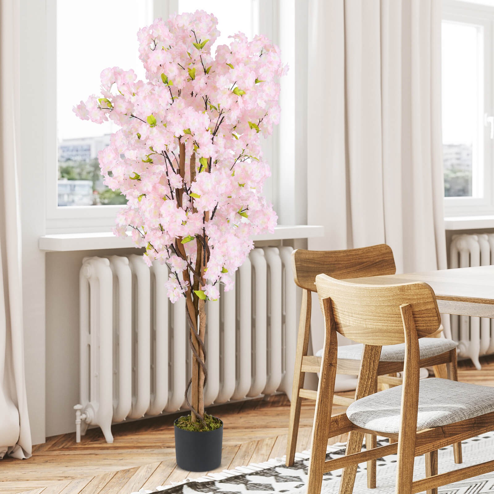 5 FT Tall Artificial Cherry Blossom Tree Faux Flower Plant in Nursery Pot