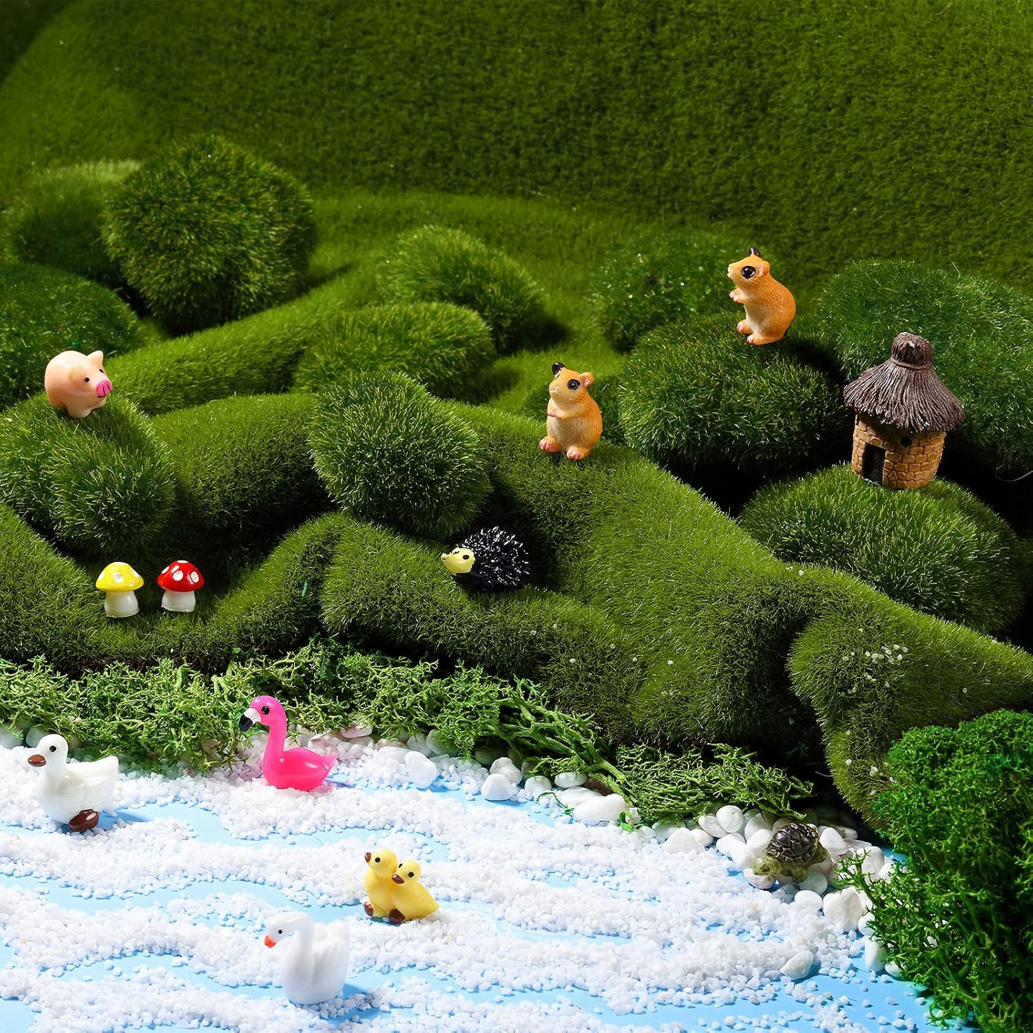 20 Pcs Artificial Moss Rock Assorted Sized Decorative Faux Green Stones Green Mo