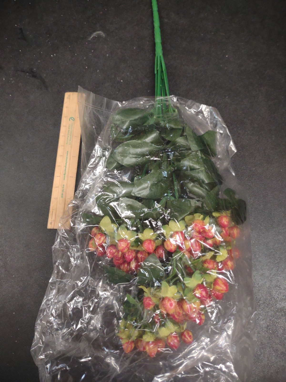 15″ Retro Hypericum Berry Bush, Red Rust Brown, Plastic Berries Silk Leaves