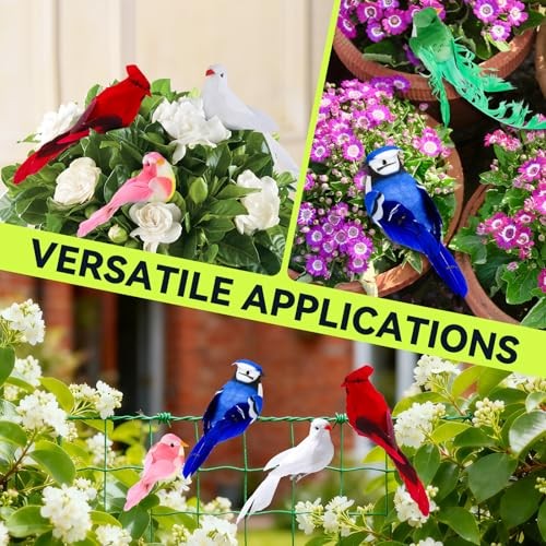 6pcs Realistic Artificial Birds with Real Feathers, Clip-on Christmas Tree