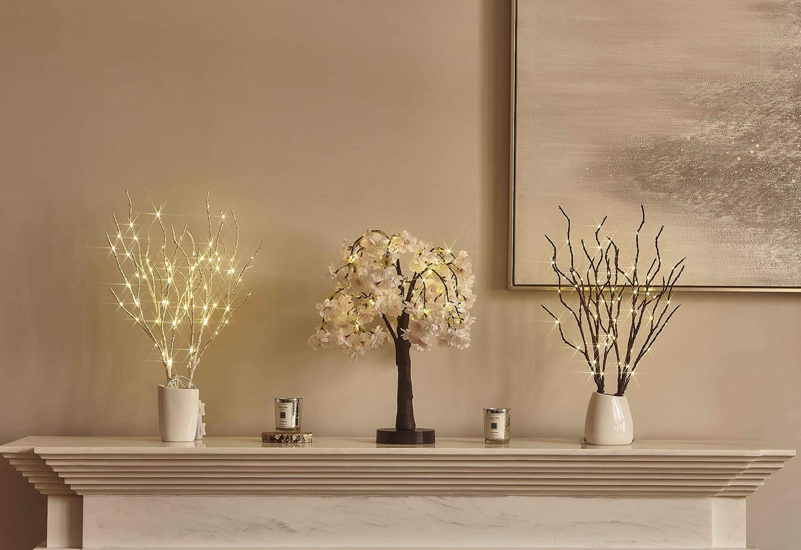 Lighted Cherry Blossom Tree Pink 18IN 40 LED with Timer Artificial Tabletop Bons