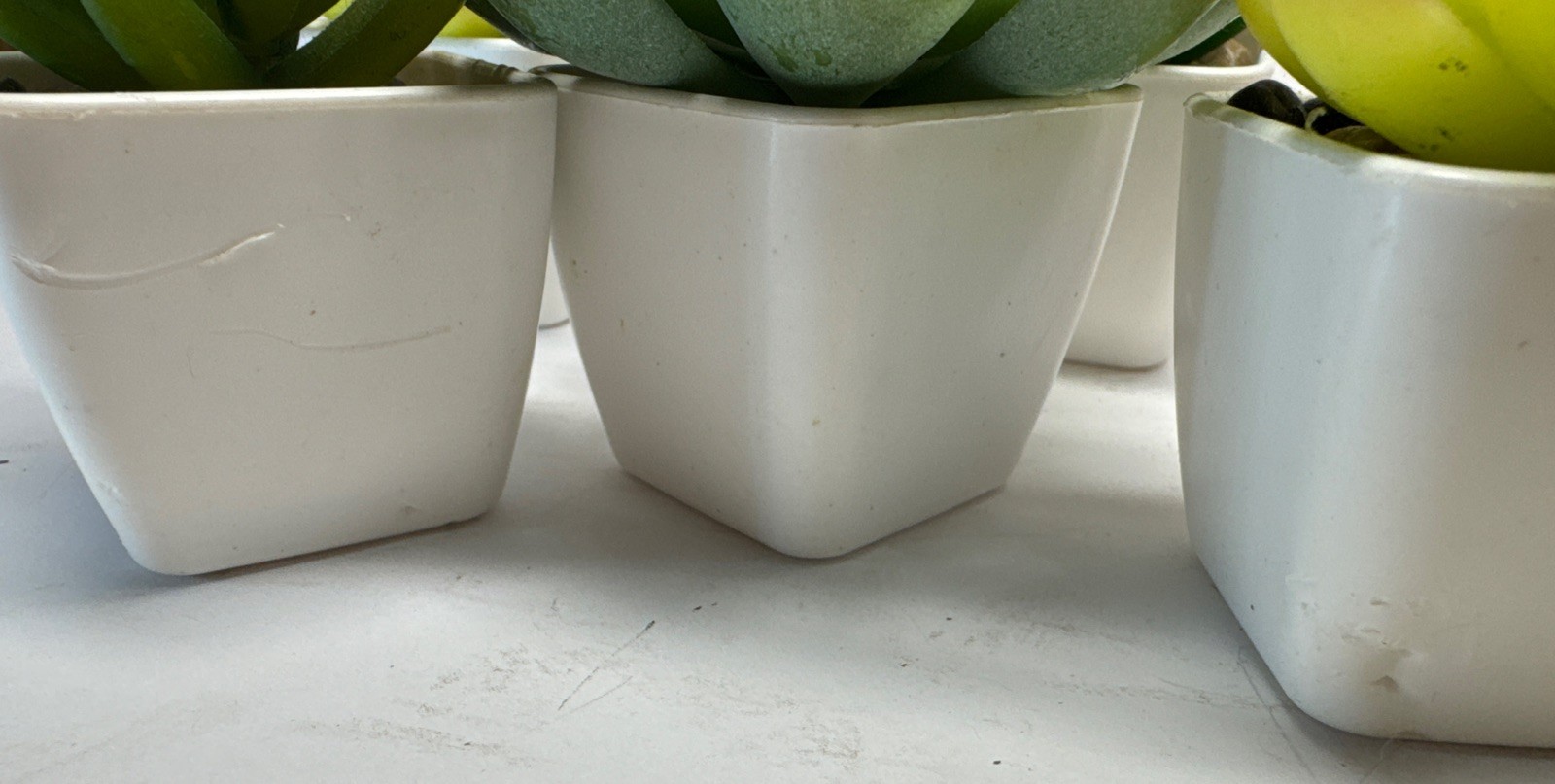 Gift Set of 5 Mini Artificial Succulent Plants in Square White Plastic Pots