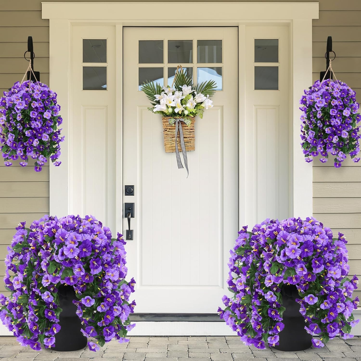 Sggvecsy Artificial Fake Hanging Flowers Plants Outdoor Outside Spring Summer…