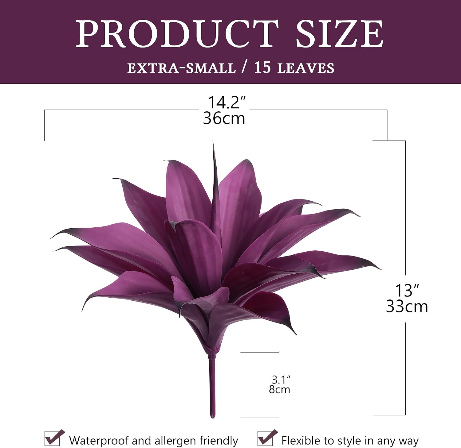 UV Resistant Faux Agave Plants – 14.2in Purple, 2 Pack for Indoor/Outdoor Use