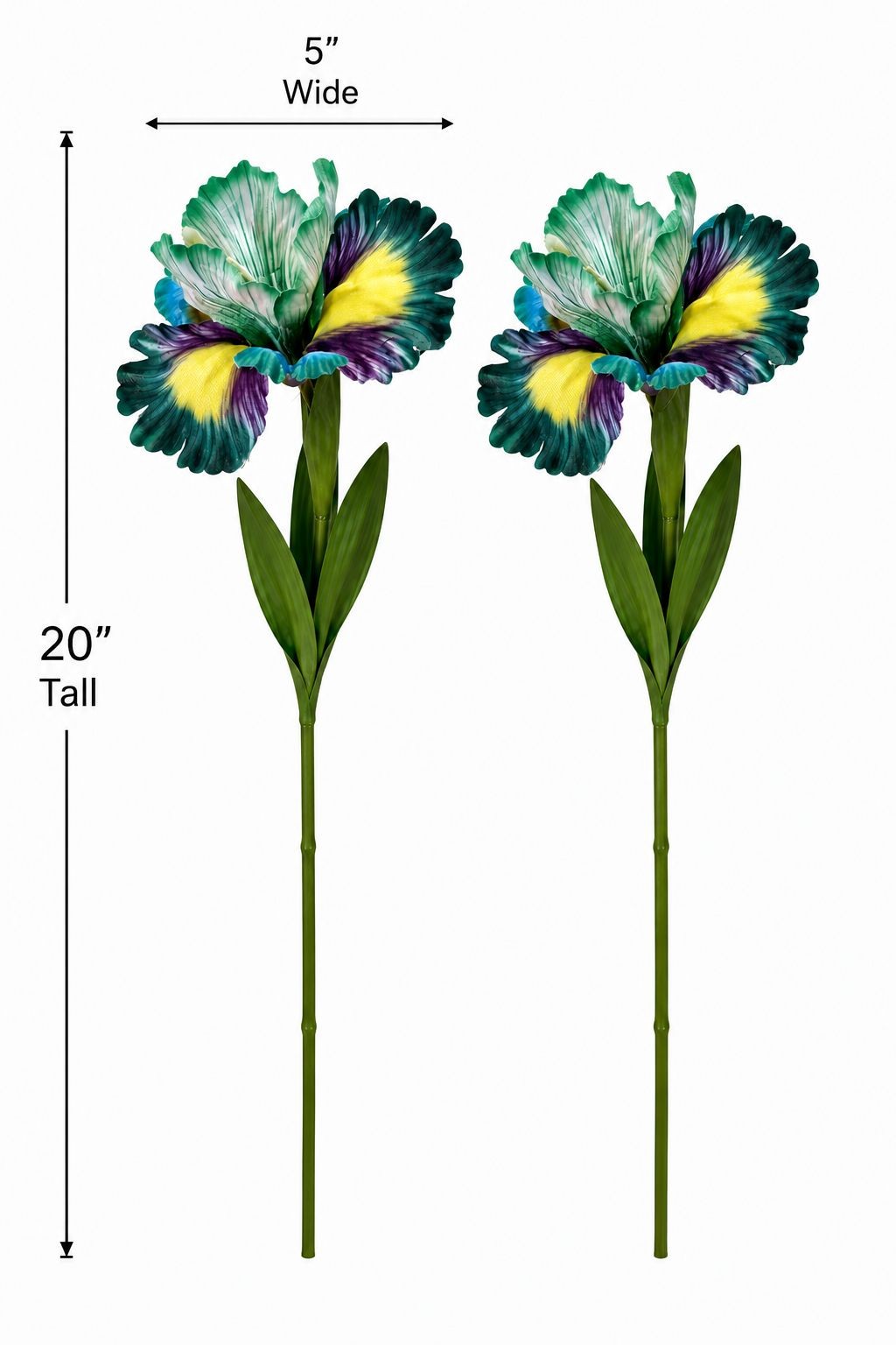 Teal Purple Iris Flower Stems Faux Floral Decor Artificial Flowers Cottagecore W