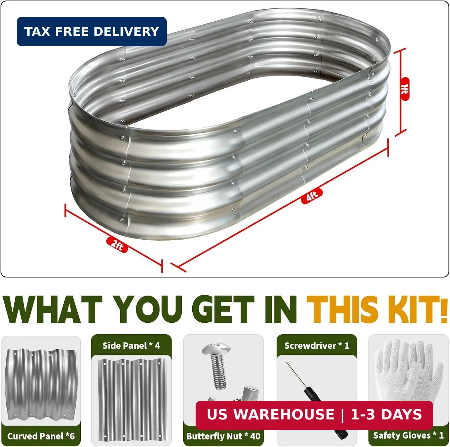 Galvanized Raised Garden Bed Outdoor, Large Raised Bed for Gardening, 4x2x1ft Me