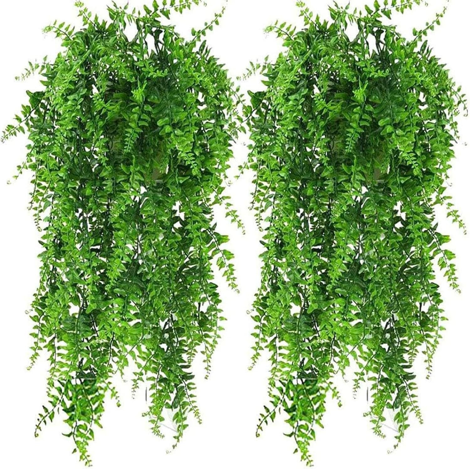 Plastic Plants,Fake Hanging Plants Ferns,Small Outdoor Faux Plant,4 PCS