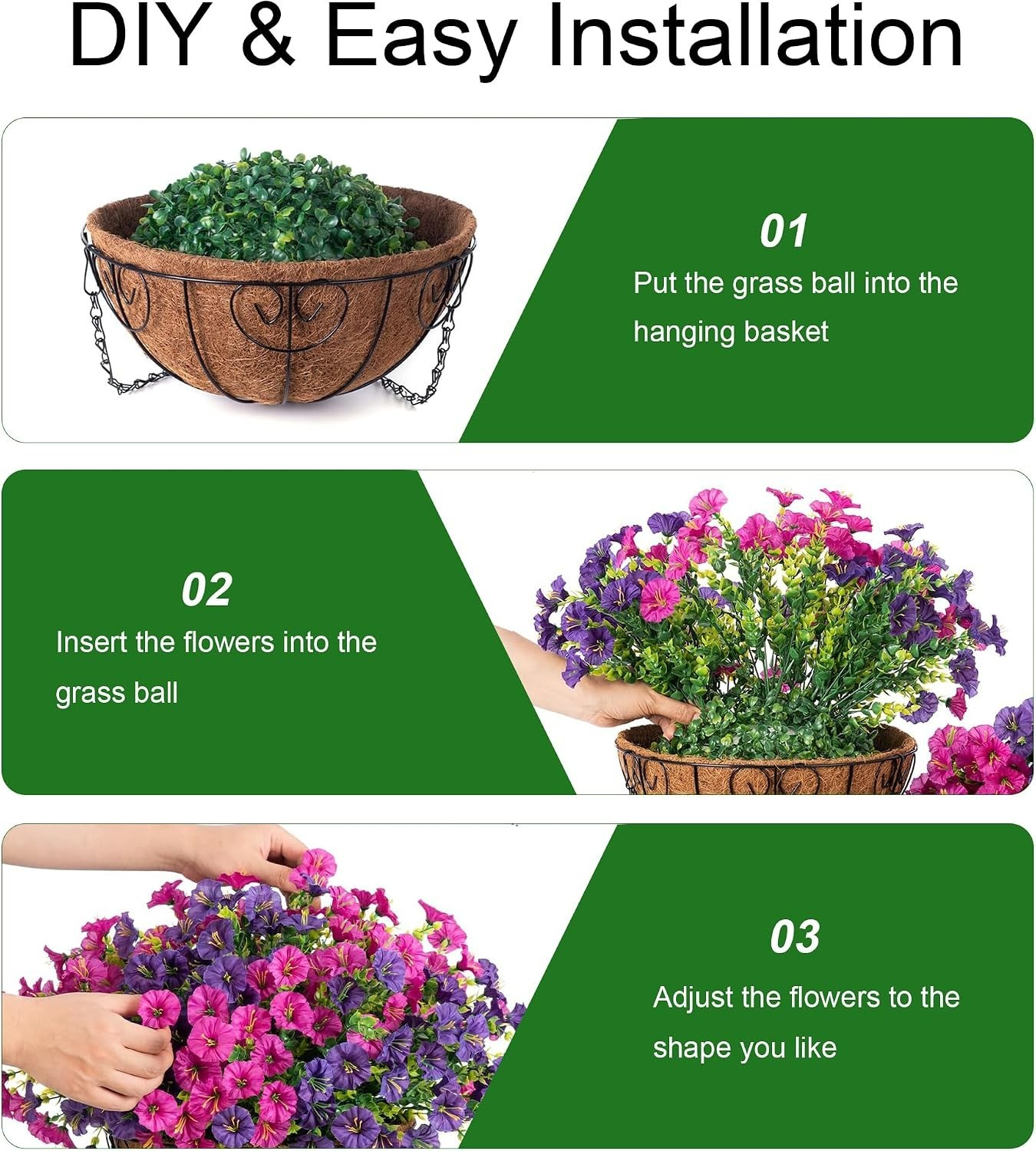 2 Set UV Resistant Faux Silk Morning Glory Hanging Baskets for Outdoor Elegance