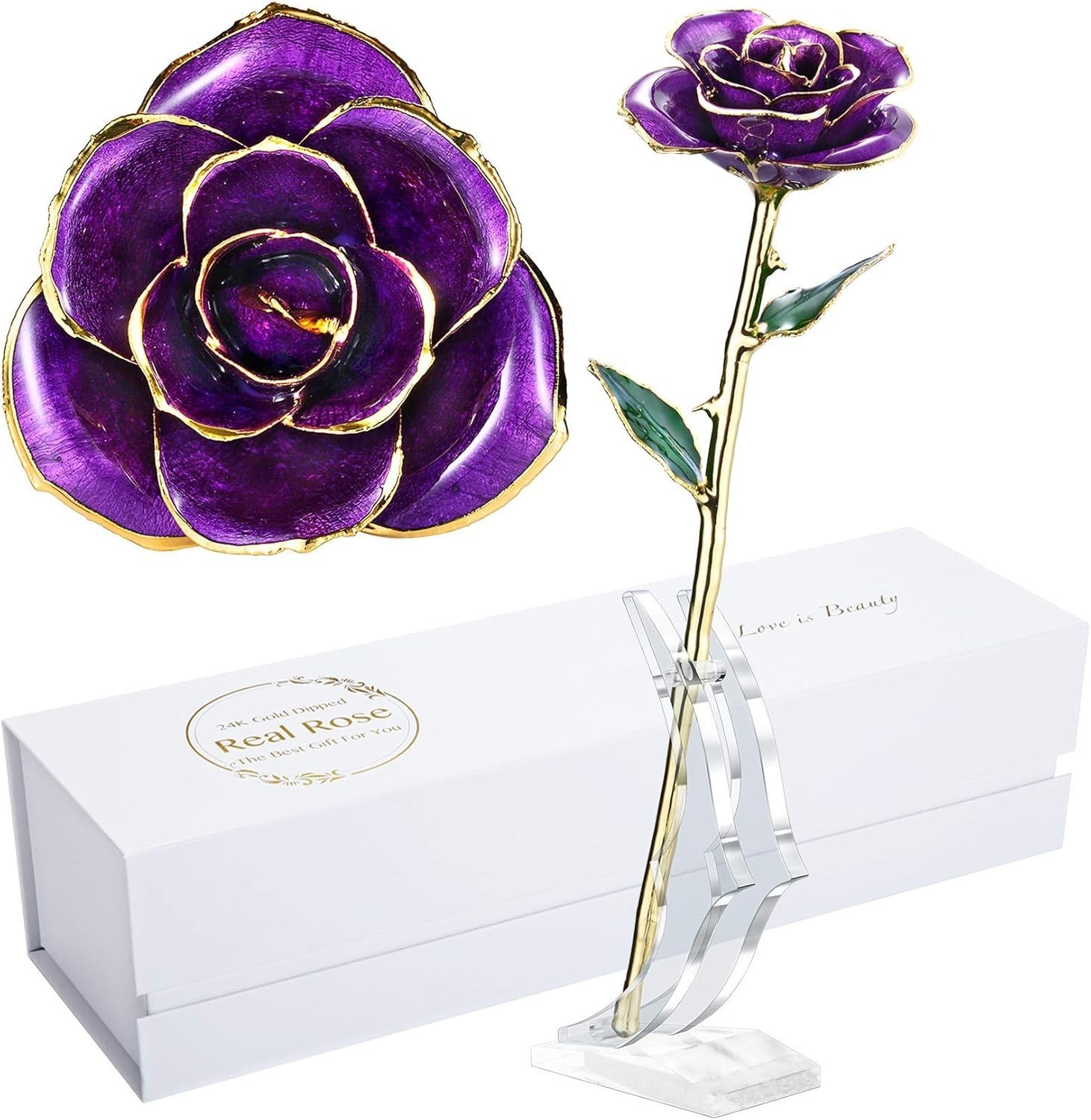 Unique 24k Gold Dipped Purple Rose – Perfect Anniversary and Wedding Gift