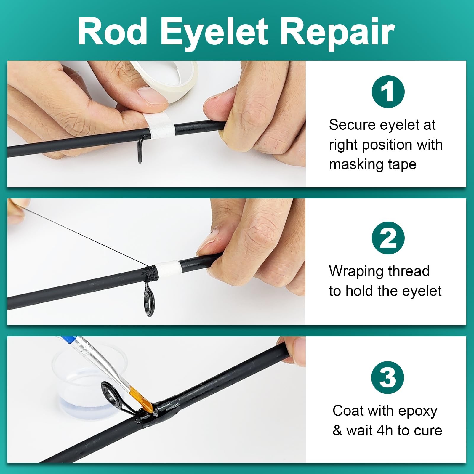 Fishing Rod Repair Kit – 3-in-1 Pole Complete black grey