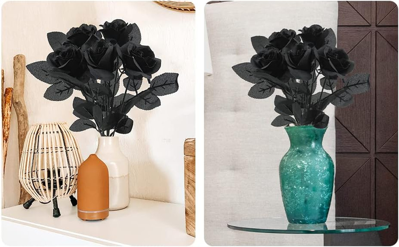 5Pcs Roses Artificial Flowers, Black Roses Artificial Flowers Fake Flower Silk S