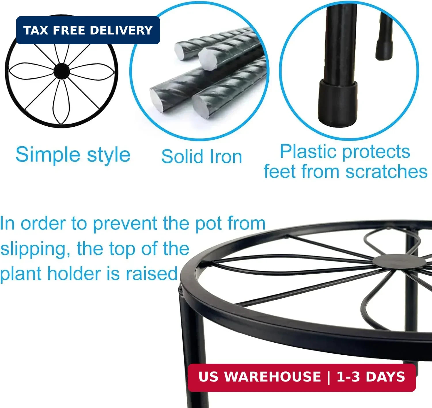 HENABLE 5 Packs Metal Plant Stand Indoor, Outdoor Black Plant Stand for Multiple