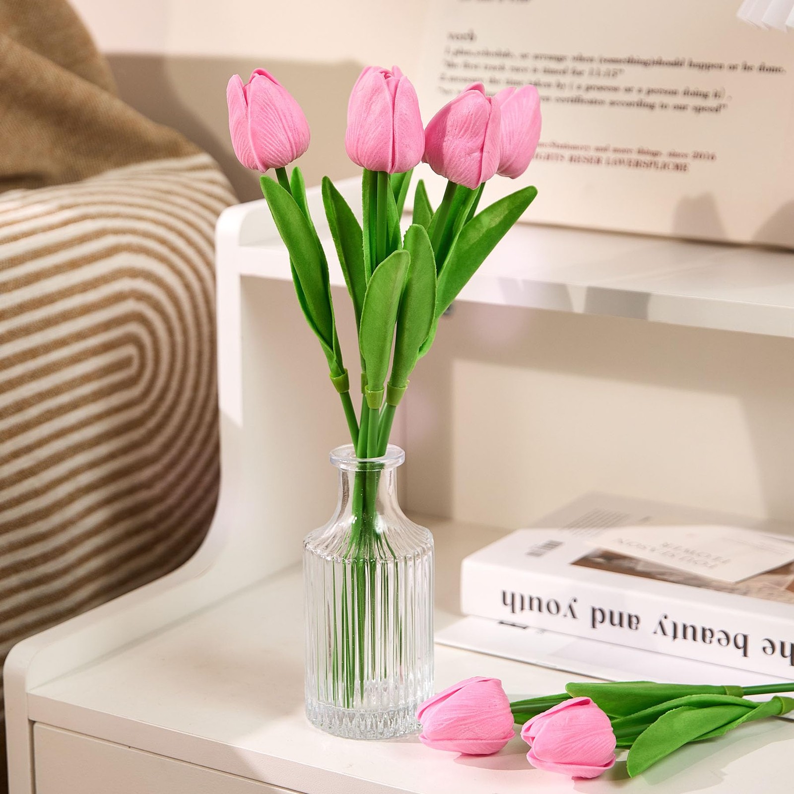 30 PCS Pink Artificial Tulip Fake Real Touch 13 Inch Silk Flower Wedding Party