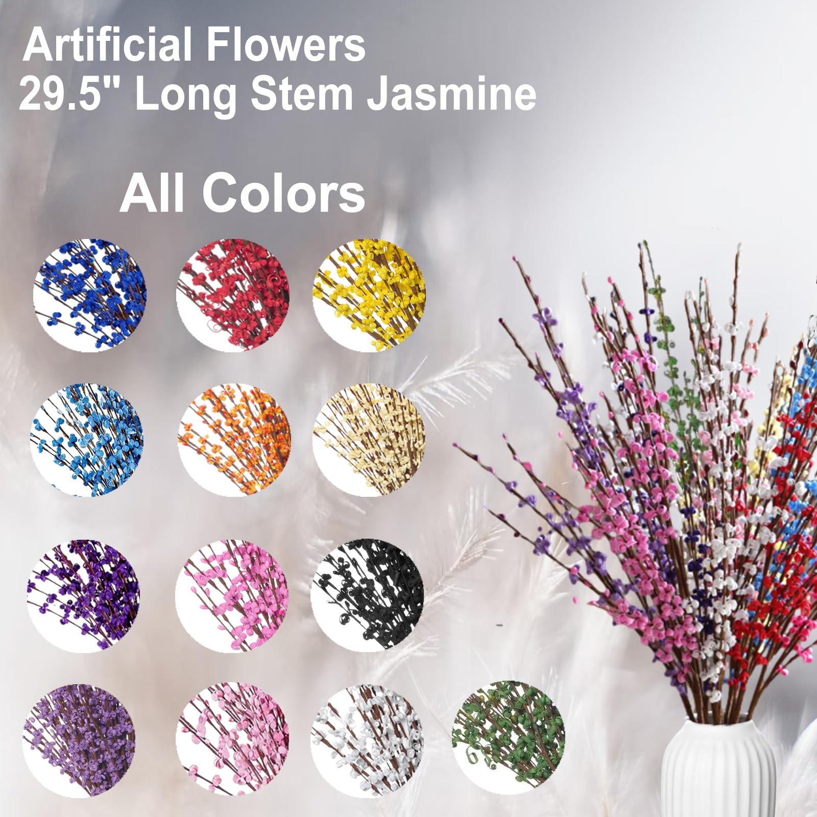 5Pcs 29.5″ Green Artificial Jasmine Flowers Stem for Vase DIY Wreath Decor