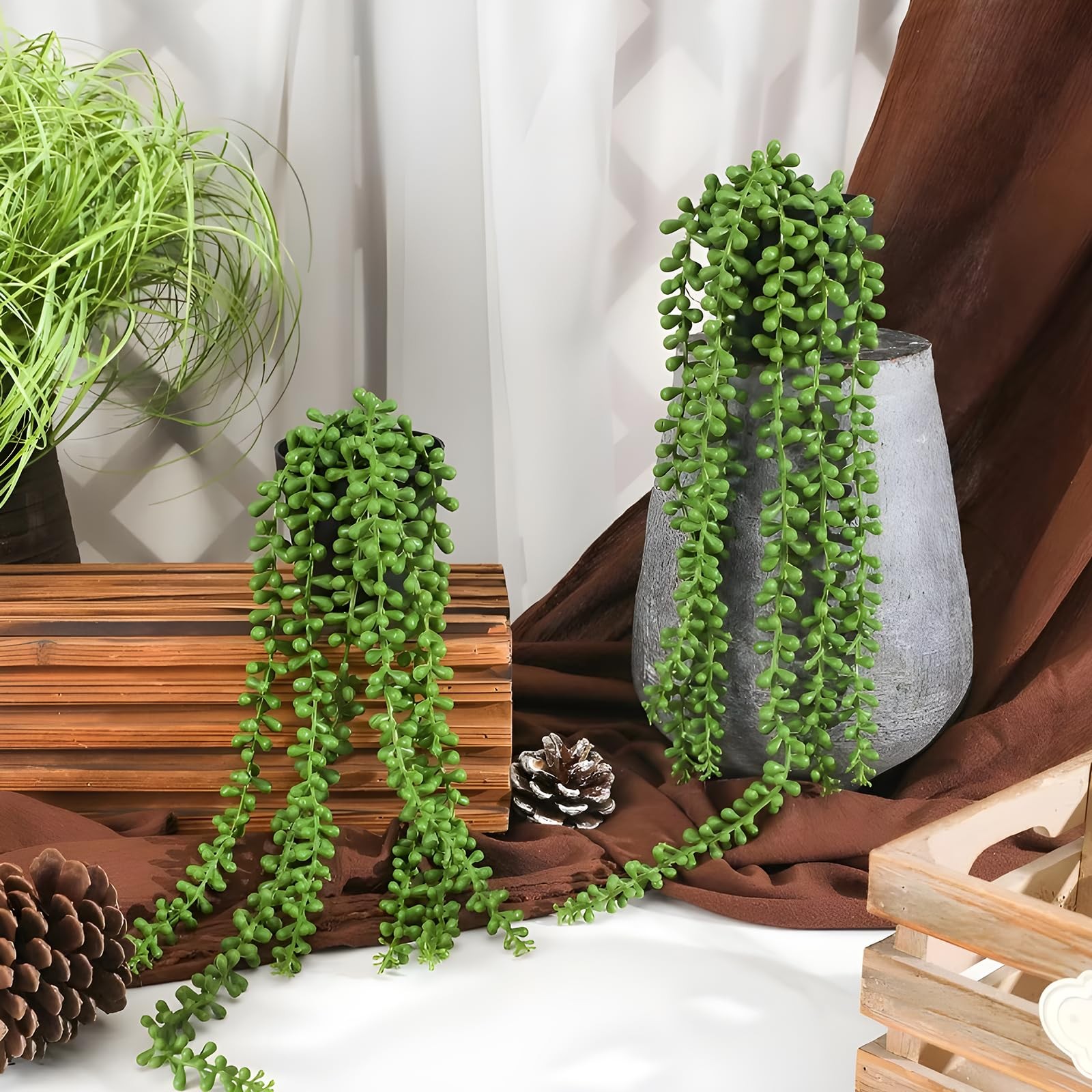 6 Pcs Succulents Plants Artificial Hanging Plants-String of Pearls Faux Green…