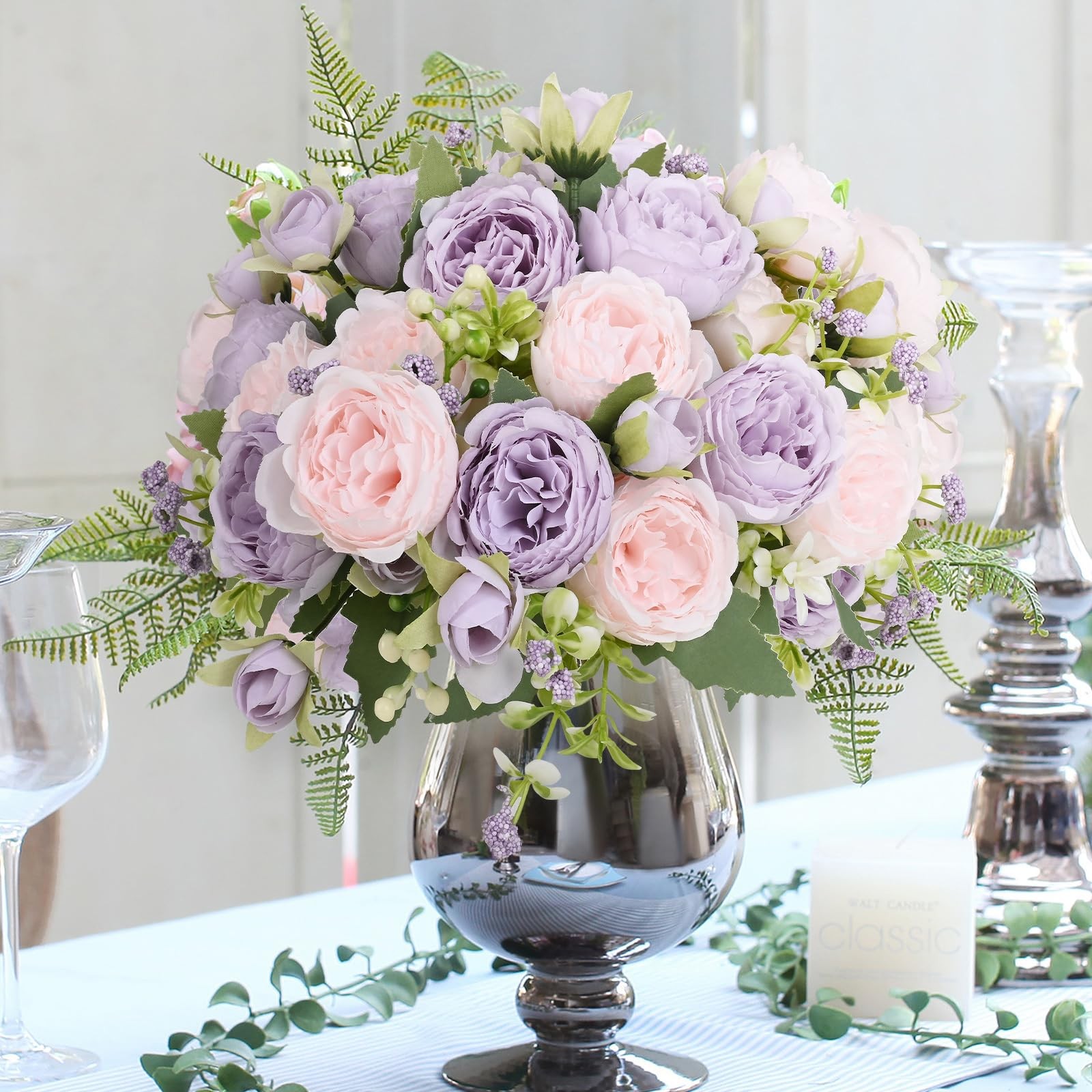 8 Packs Peonies Artificial Flowers, Pinkish-Purple Artificial Peonies, Silk P…