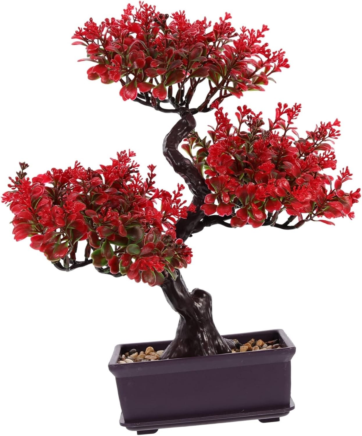 Home Decor Artificial Bonsai Tree Red Small Fake Plants Decor Indoor Faux Pot…