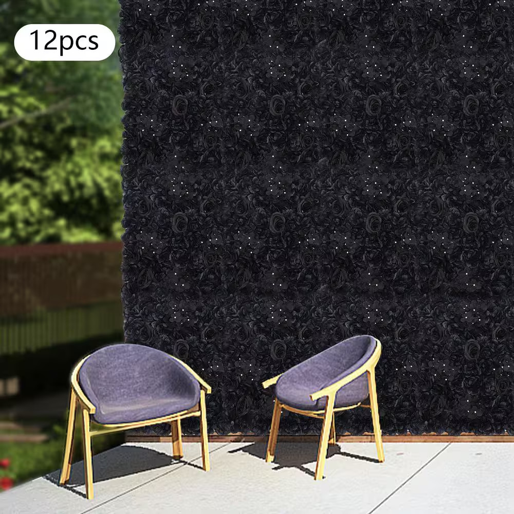 12-Pieces 23.62 In.X15.75 In. Black Artificial Flower Wall Panel Artificial Dahl