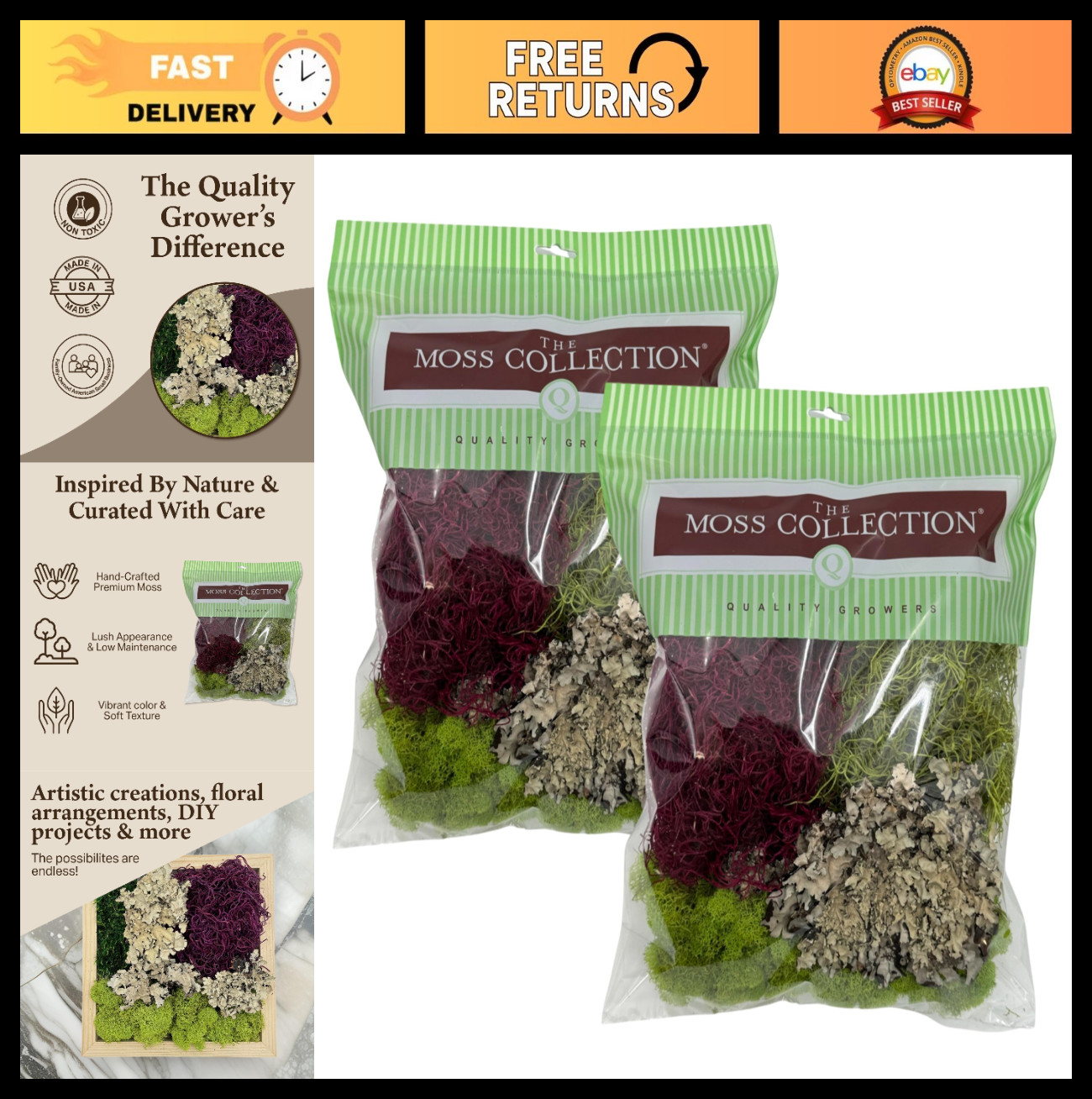Natural Decorative Moss Variety Pack – Non-Toxic Craft & Home Decor – Red Mix, 2