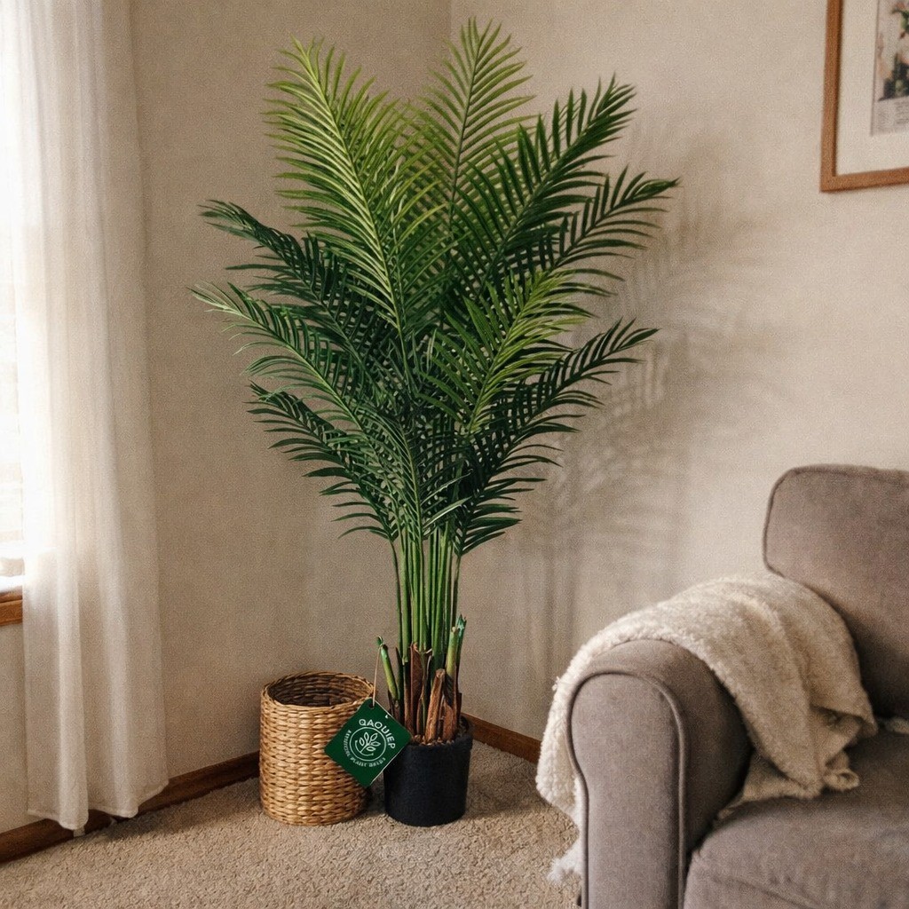 QAOUIEP 6ft Artificial Areca Palm Tree Set of 2 Faux Indoor Outdoor Decor NEW