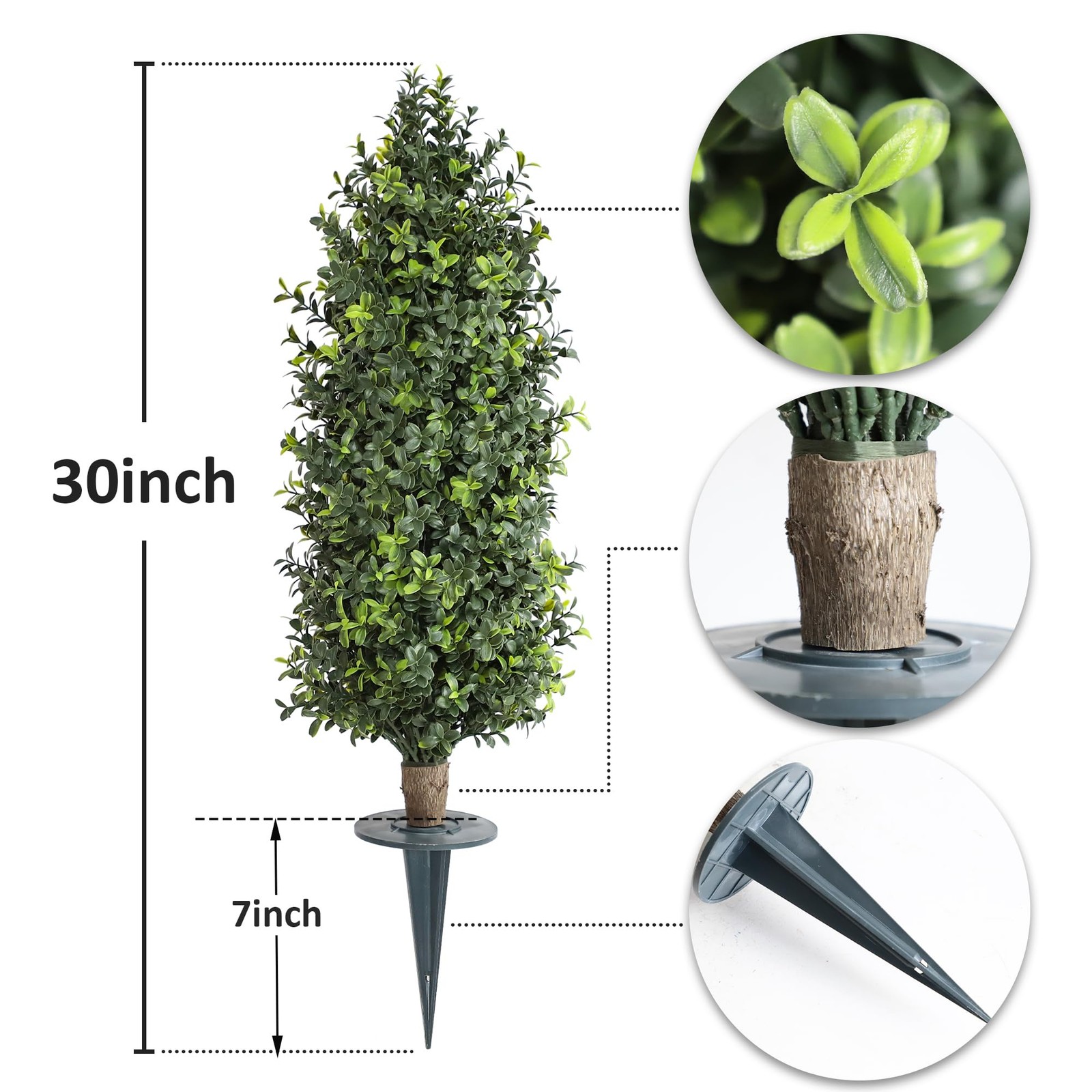 Artificial Topiary Trees with Ground Spike 30 Inch Tall UV Rated Cone Bush Ev…