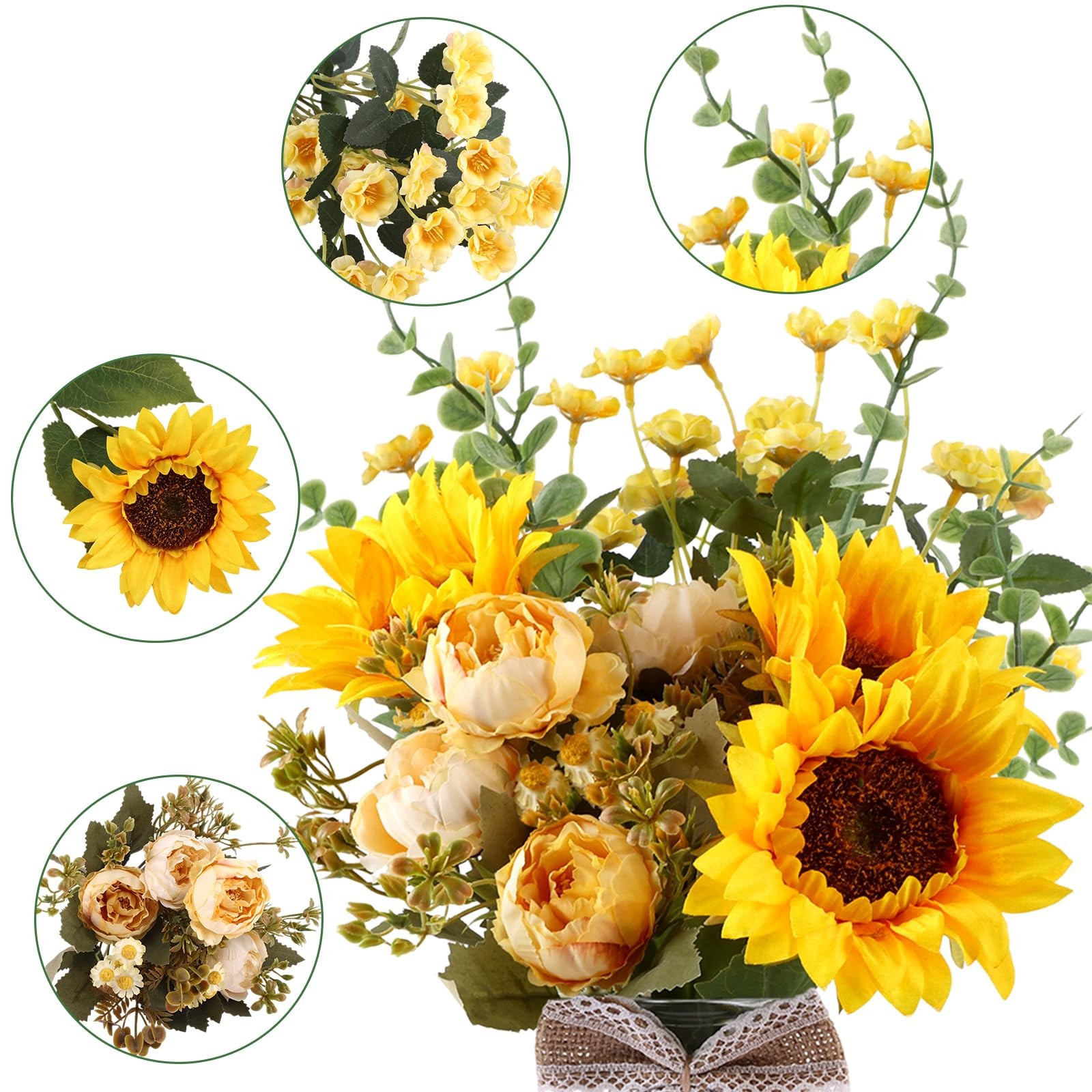 Fake Flowers in Vase, Artificial Flowers with Vase Faux Silk Floral Arrangeme…