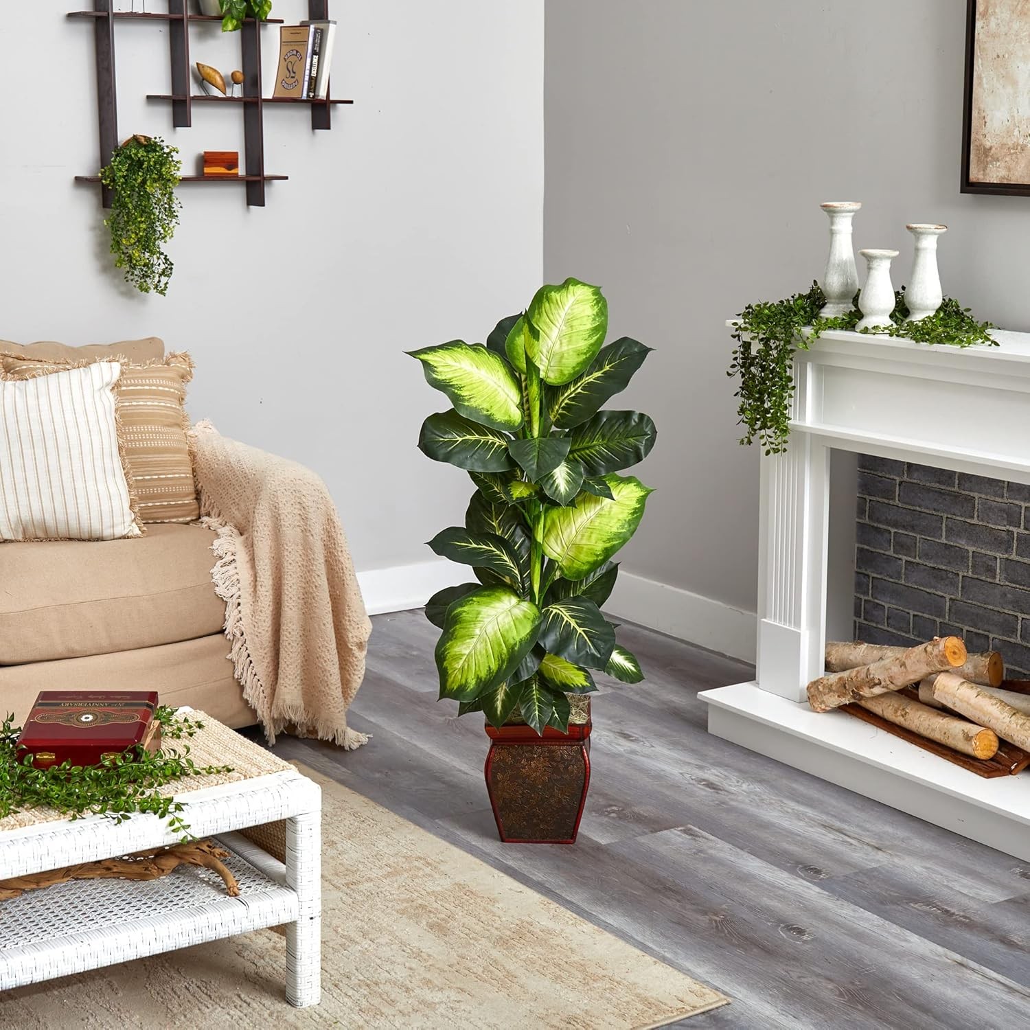 Artificial Dieffenbachia, Floor Plant Faux Greenery With Decorative Planter For