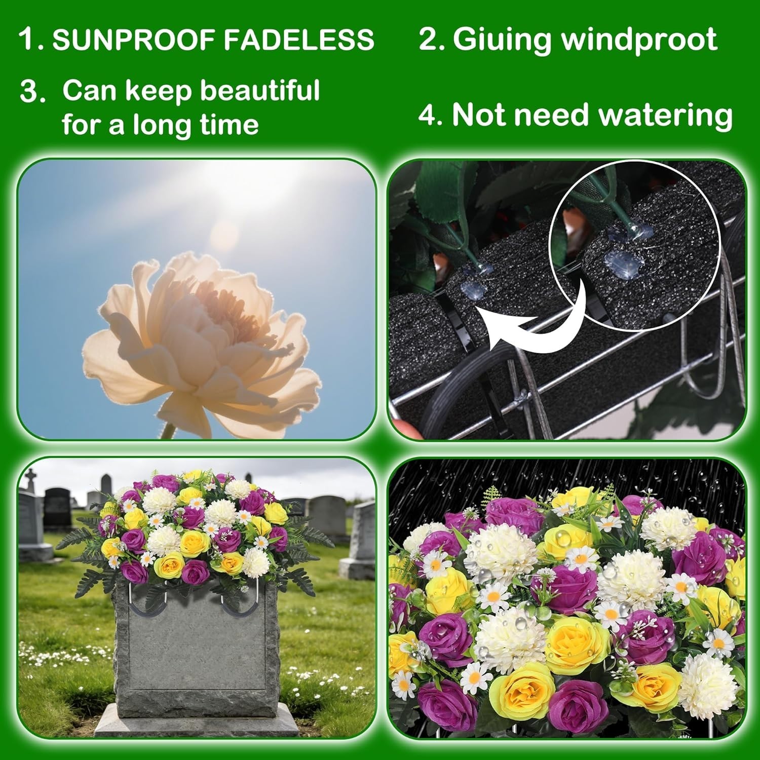 Headstone Flower Saddle,Large Artificial Cemetery Flowers for Grave Roses & C…