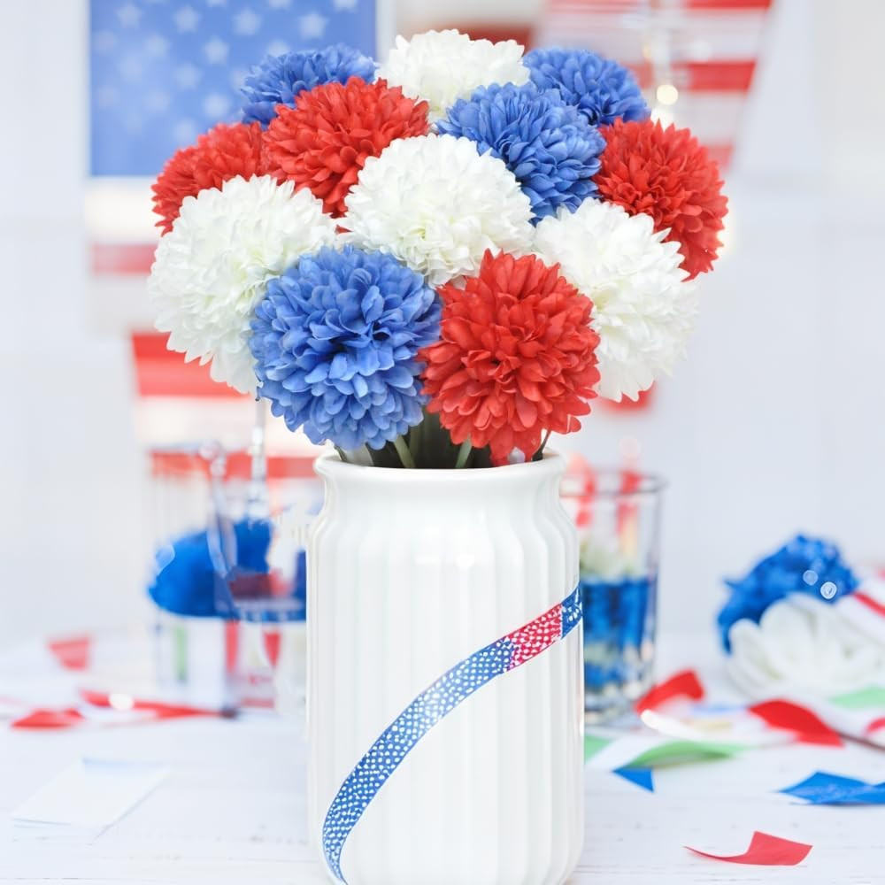 Artificial Chrysanthemum Ball Flowers Bouquet 12Pcs on 4Th of July Glorious Mora