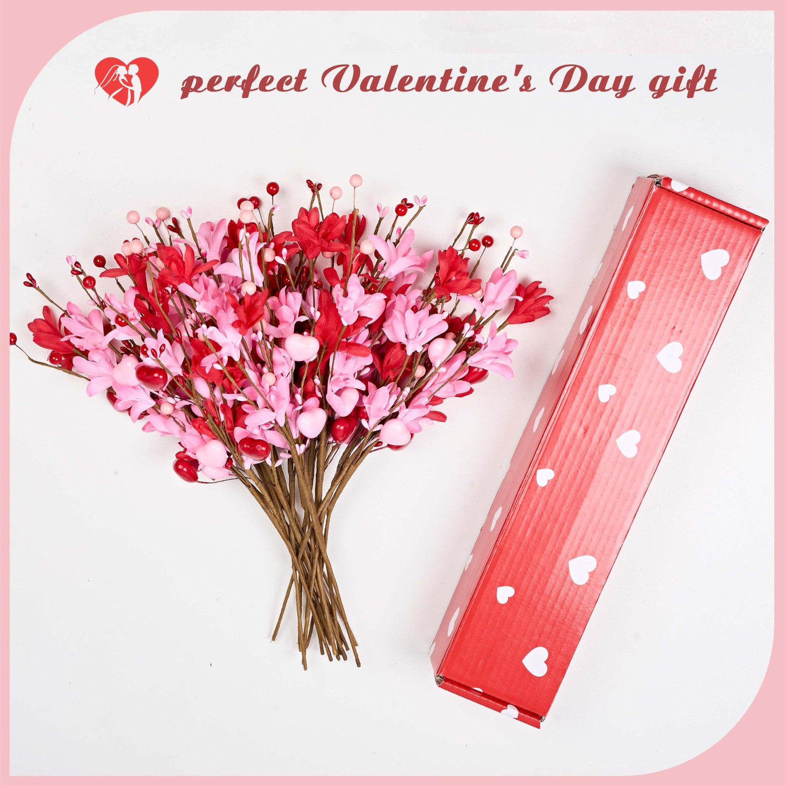18 Pack Valentines Day Picks 17 In Pink Heart Berries Forsythia Flower