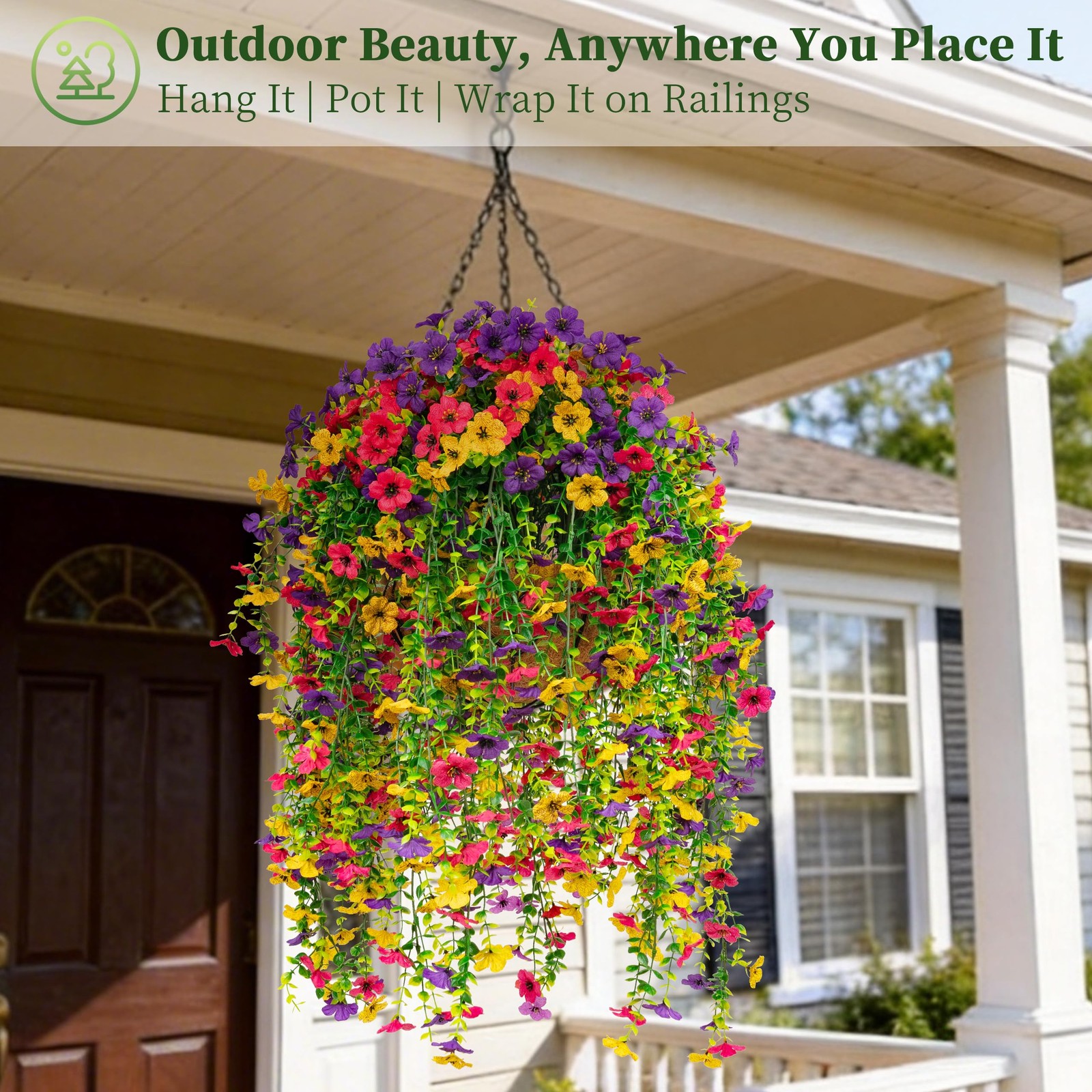 Artificial Hanging Flowers for Outdoors Faux Plants, 2PCS Artificial Outdoor …