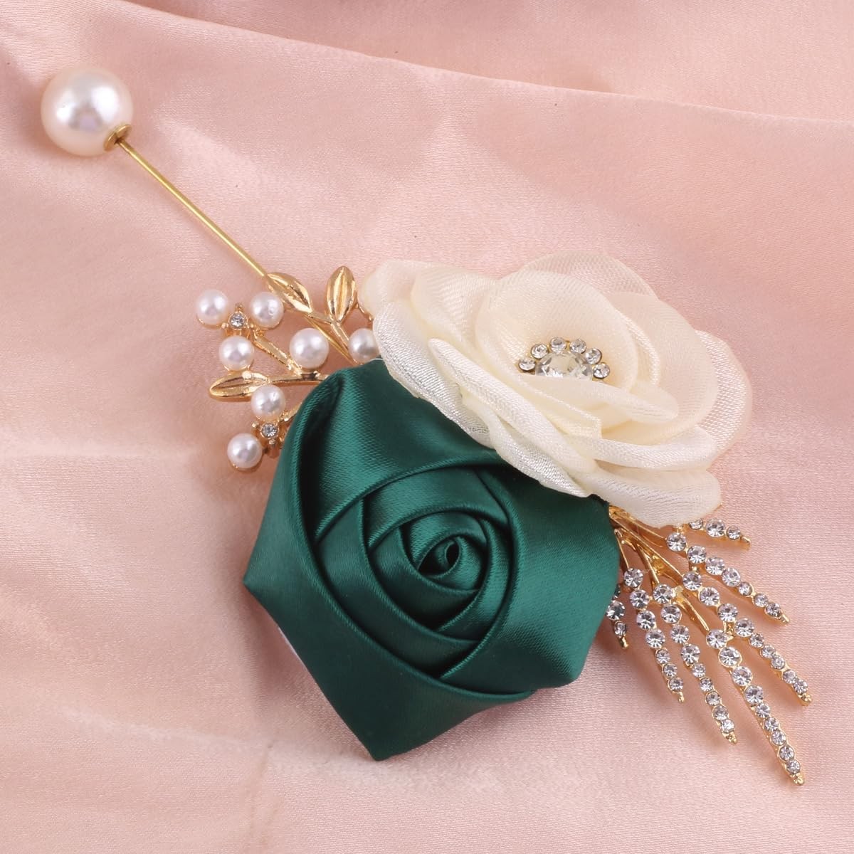 Rose Boutonniere For Men Artificial Corsage Groom Guests Emerald Green 4 PCS