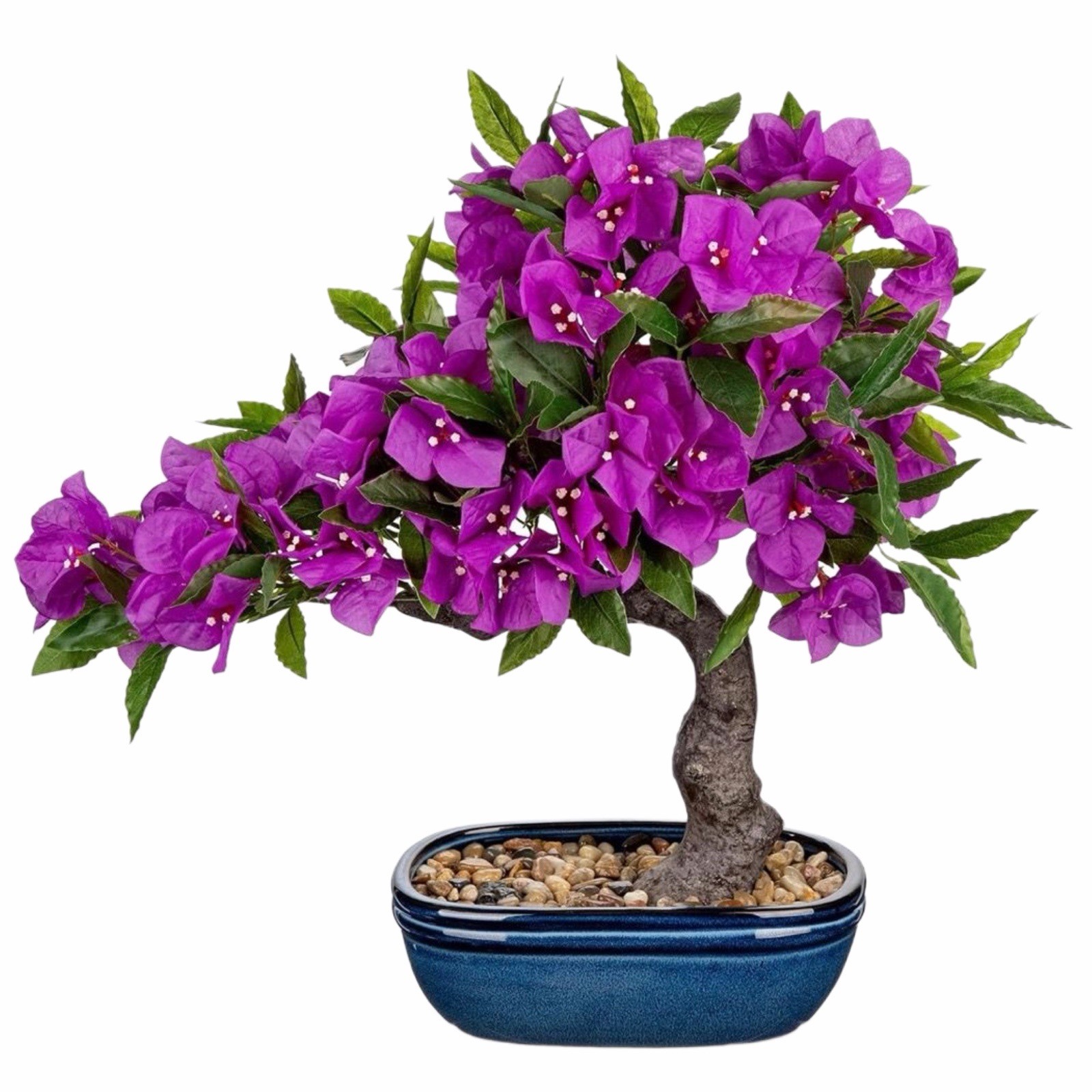 18.5” Purple Bougainvillea Bonsai Tree Blue Pot Artificial Silk Plant Decor