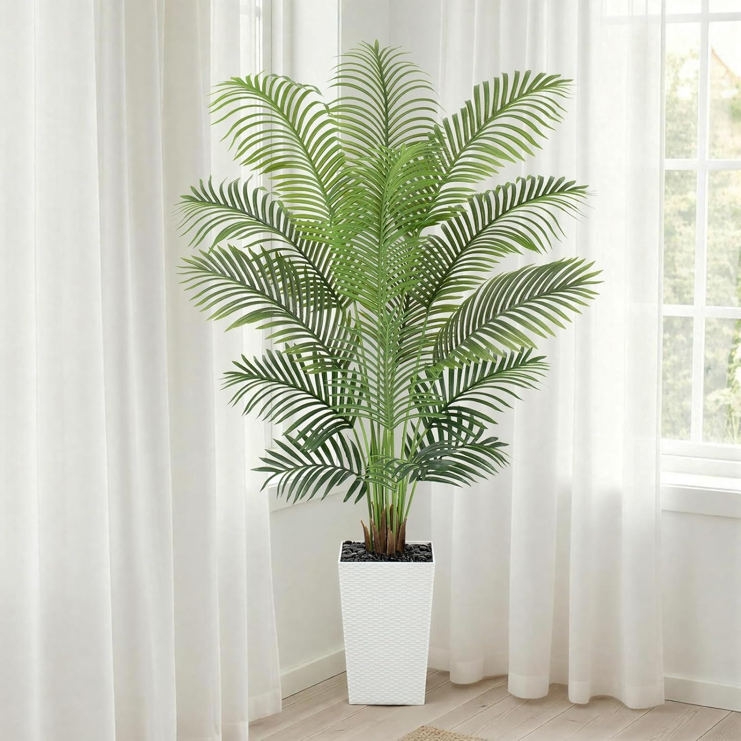 6Ft Artificial Palm Tree in White Planter – Indoor Tropical Decor