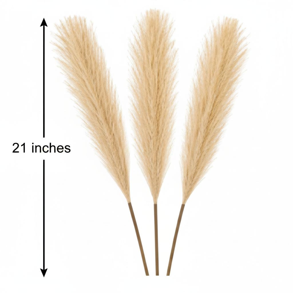 Wheat Beige Pampas Grass 3 Stem Faux Pampas Golden Beige Boho Decor Neutral Vase