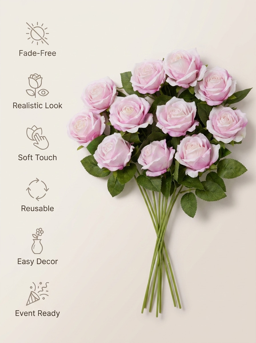 10pcs Roses Artificial Flowers Rose Flower Branch Artificial Red Roses Realis